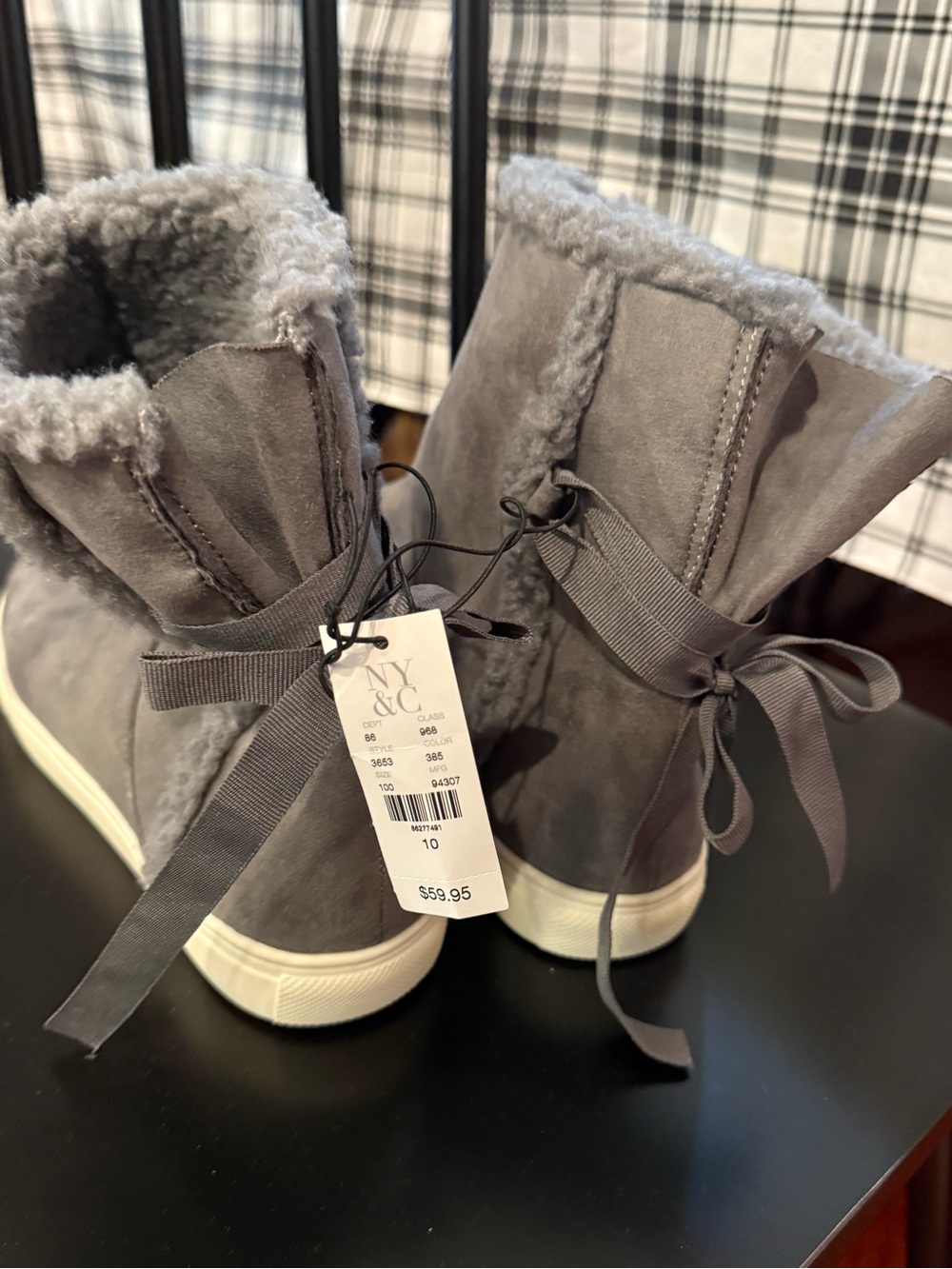 NY&C Gray Faux-Suede Faux-Fur Lace High-Top Booties